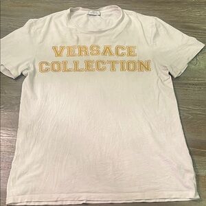 Versace Collection White T-Shirt with Gold Lettering Logo tee men’s womens